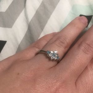 Sterling silver dainty blue topaz and crystal ring